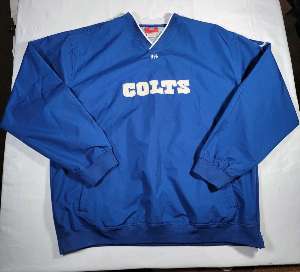 NFL Indianapolis Colts Pullover Windbreaker Jacket Blue 2XL Embroidered V Neck